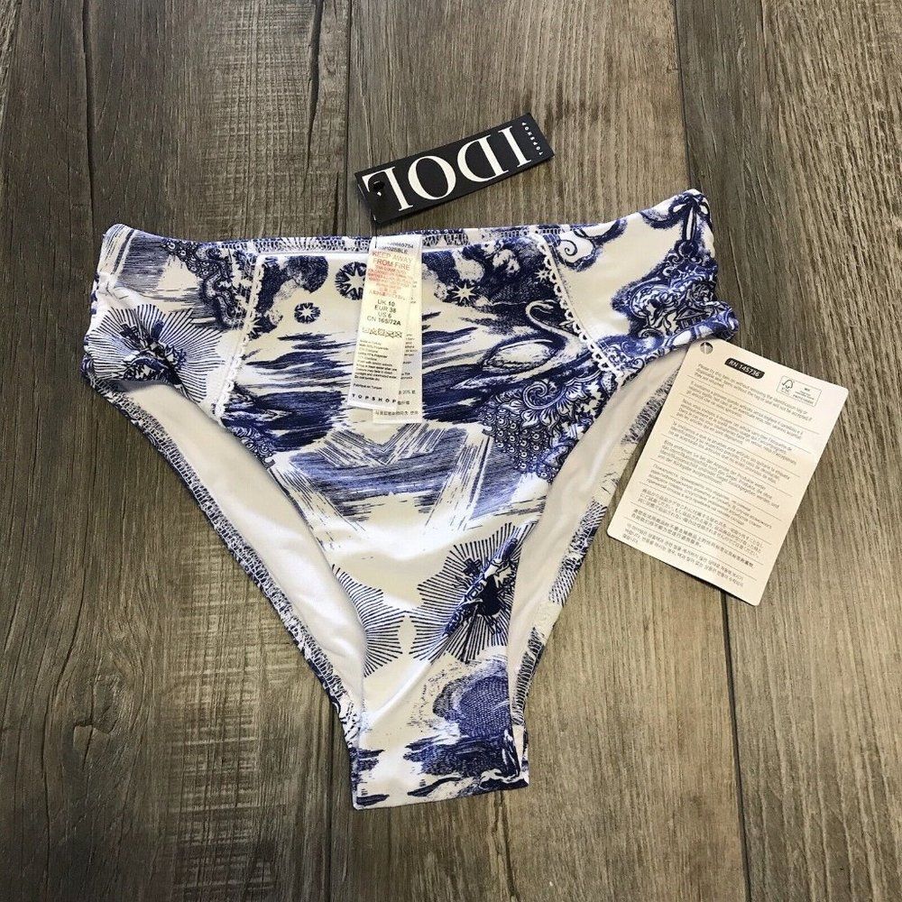NWT TOPSHOP Womens IDOL Bikini Bottom High Waist Navy White US Size 6 New